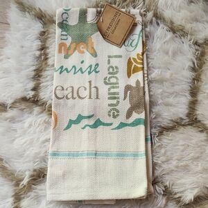 Beach Kitchen Towels - Cream and Green Set Of 2